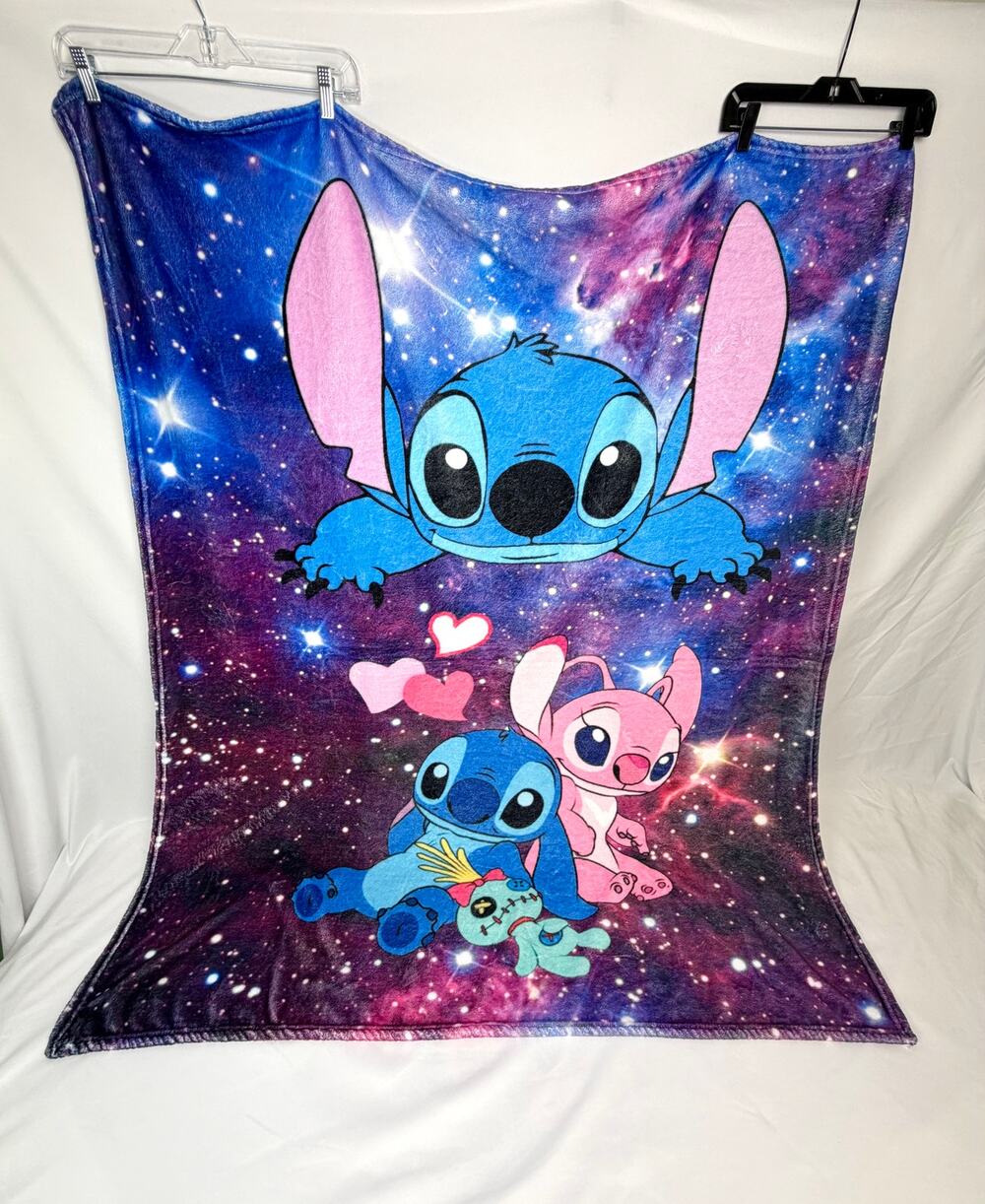 Disney Lilo & Stitch Angel Scrump Galaxy Plush Throw Blanket Space Hearts